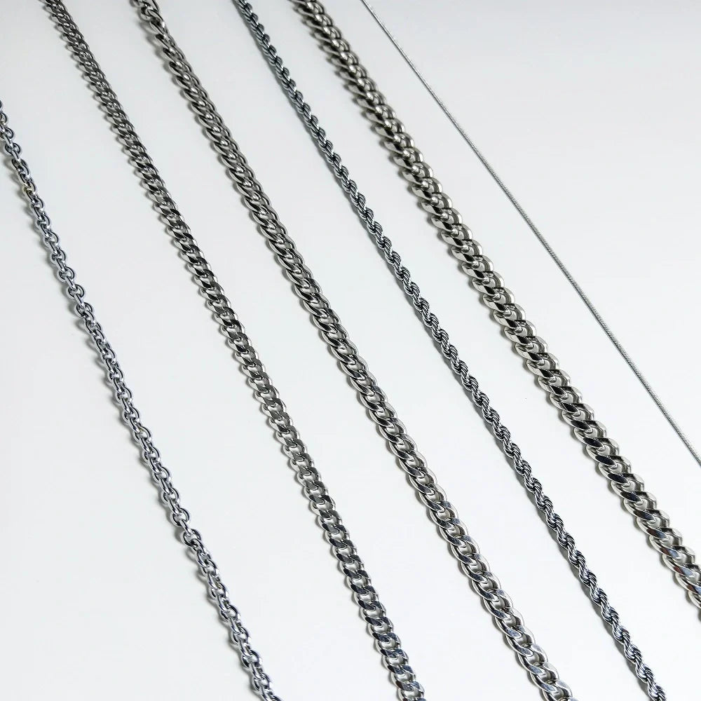 Silver Stainless Steel Chains for Men in Pakistan. Curb Chain. Rope Chain. Cable Chain. Snake Chain. 